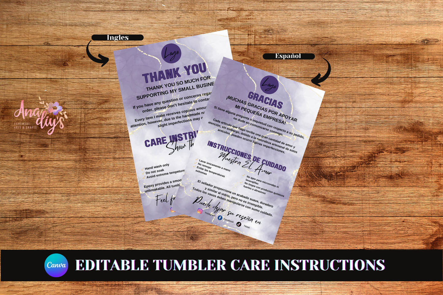 EDITABLE TUMBLER CARE INSTRUCTION