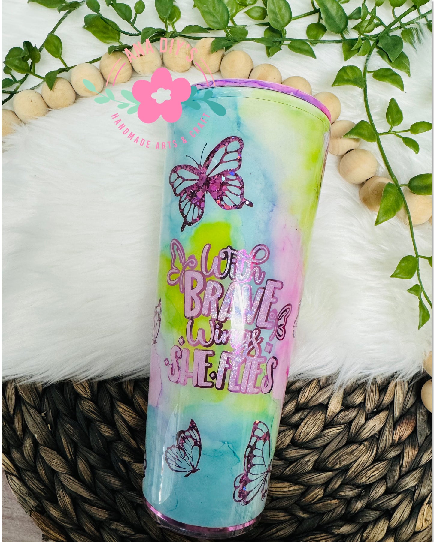 24oz Butterfly acrylic cup /Snowglobe cup