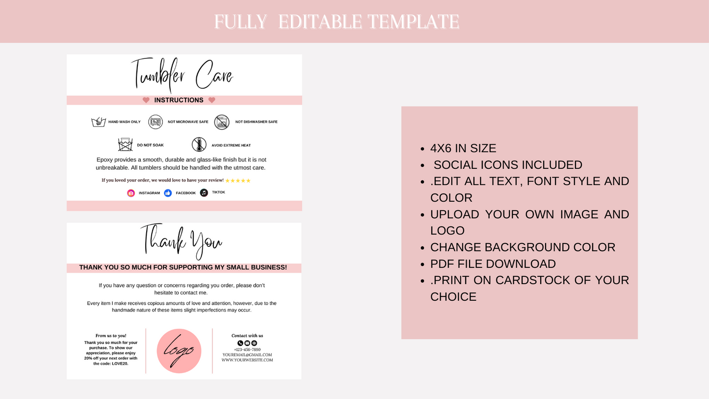 #2 EDITABLE TUMBLER CARE INSTRUCTIONS